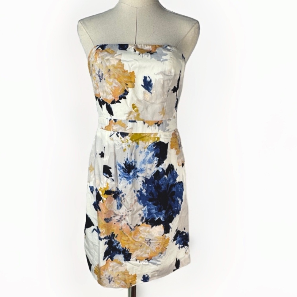 (4) J CREW Artistic Flower Strapless Multi-colored Midi Dress